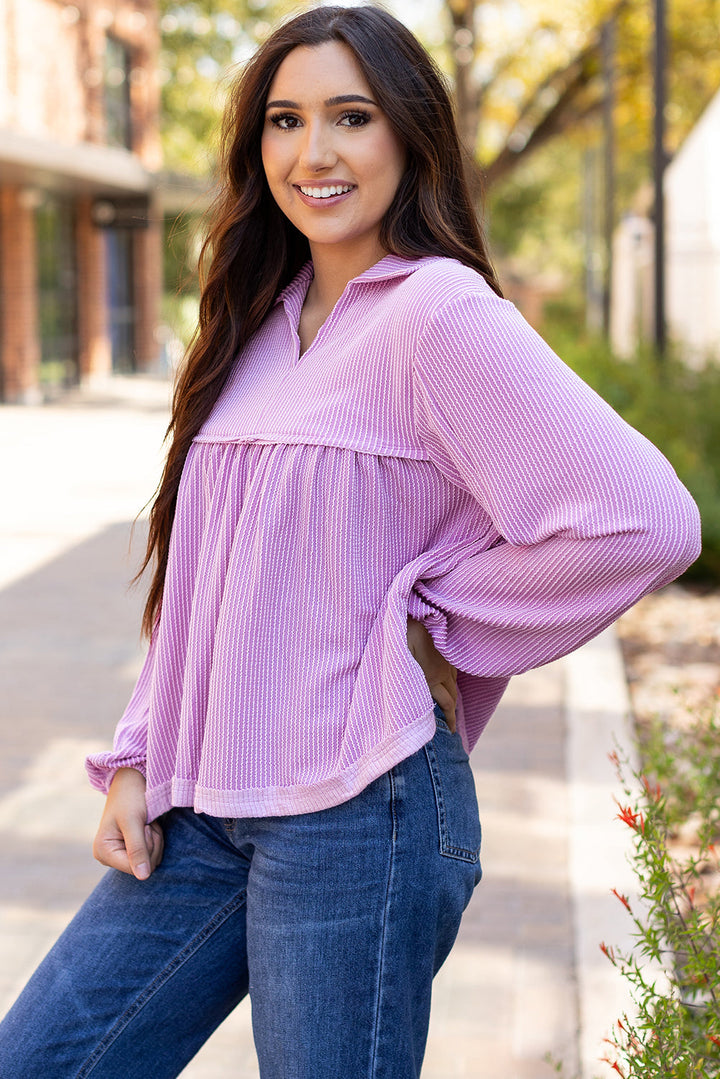 Blake Corded V Neck Bubble Sleeve Blouse-2