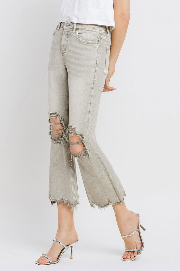 Lovervet Distressed Raw Hem Cropped Flare Jeans-0