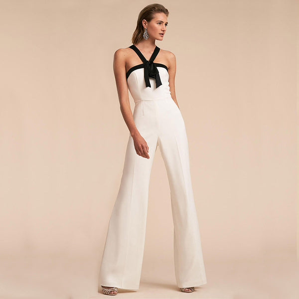 New Women Clothing Contrast Color Suspender Hot White Women Jumpsuit