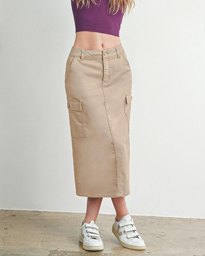 CARGO POCKET TWILL MAXI SKIRT-0