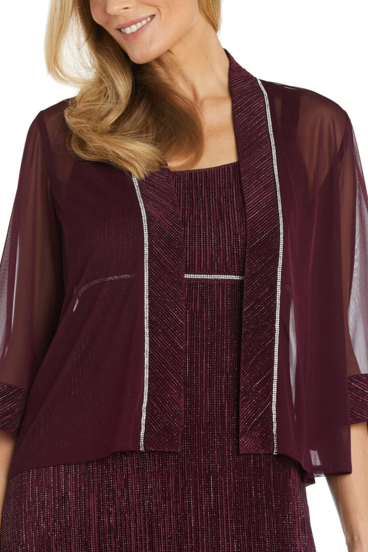 R&M Richards Long Crinkle Pleated with Rhinestone Trim Jacket Dress-1