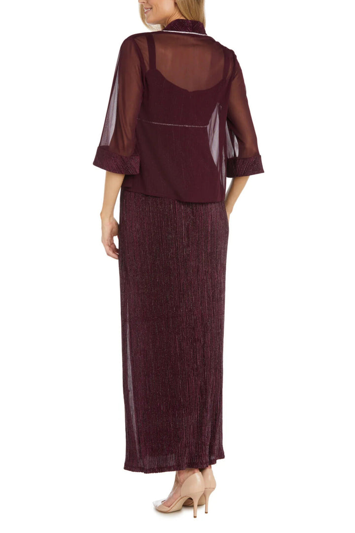 R&M Richards Long Crinkle Pleated with Rhinestone Trim Jacket Dress-2