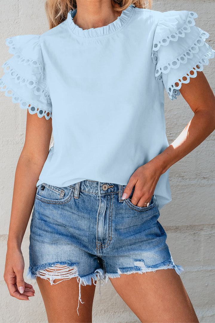 Jessie Layered Ric Rac Cap Sleeve Filled Neck Blouse-0