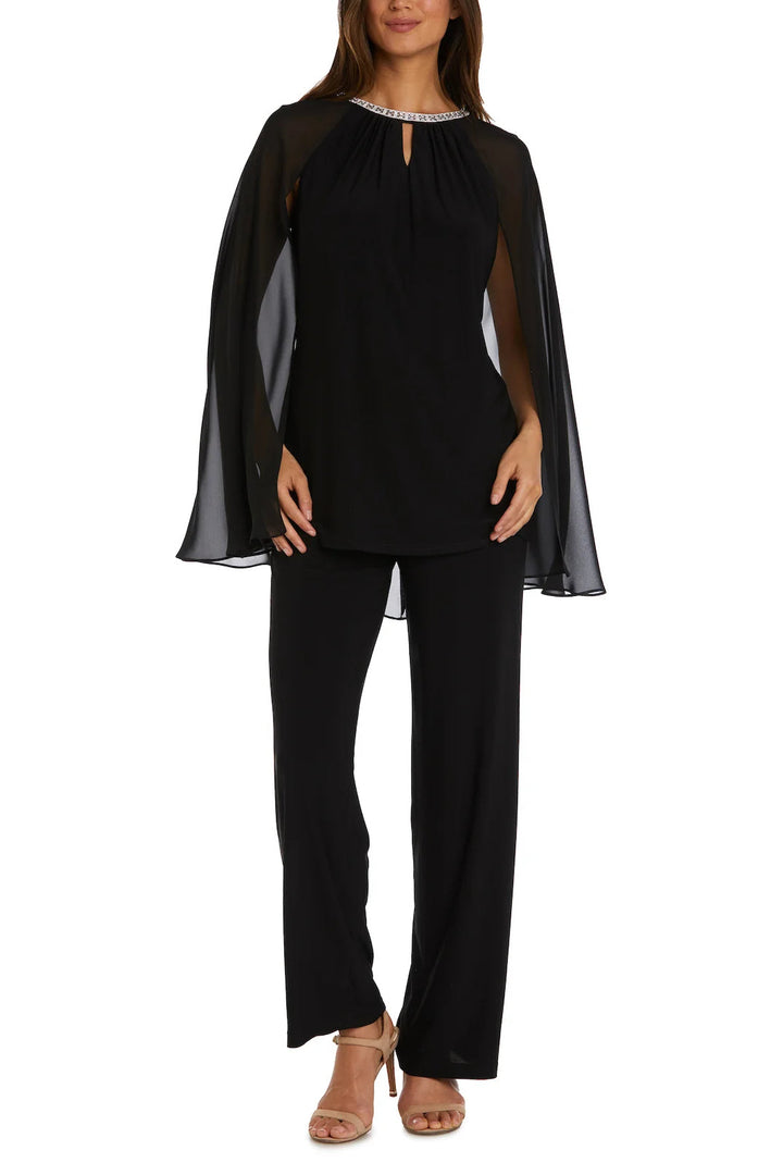R&M Richards Rhinestone Neck Capelet Tunic Pant Set Jumpsuit-0