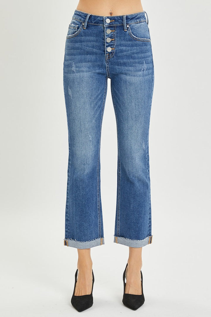 RISEN Full Size Button Fly Cropped Bootcut Jeans-3