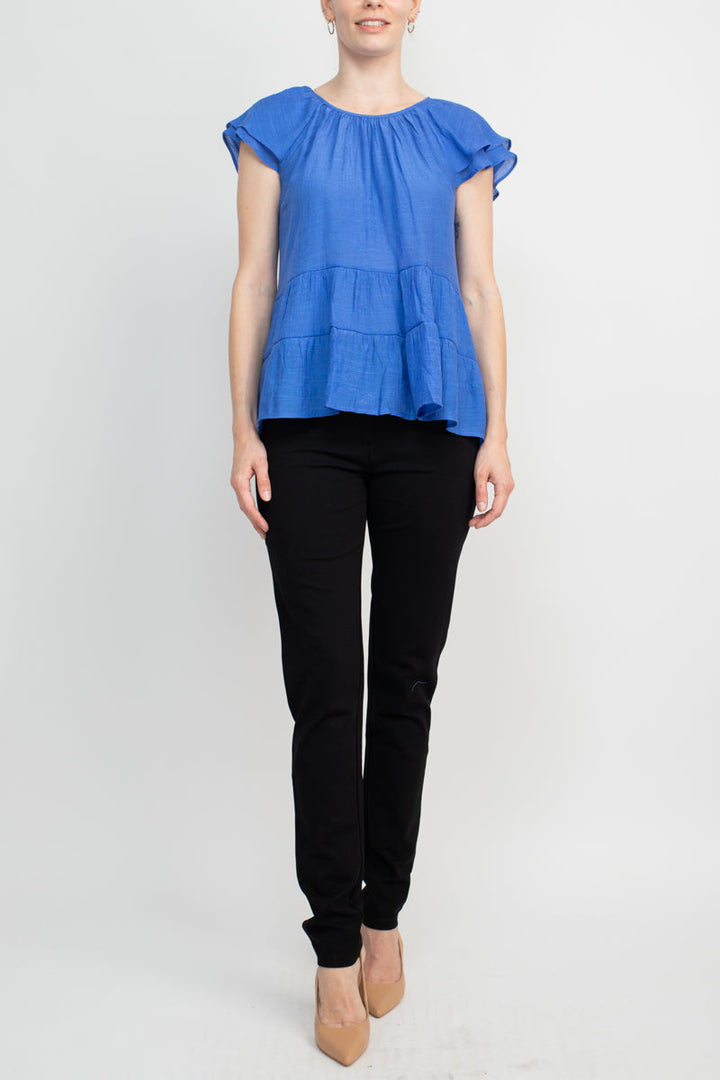 Counterparts Crew Neck Cap Sleeve Ruched Rayon Top-3