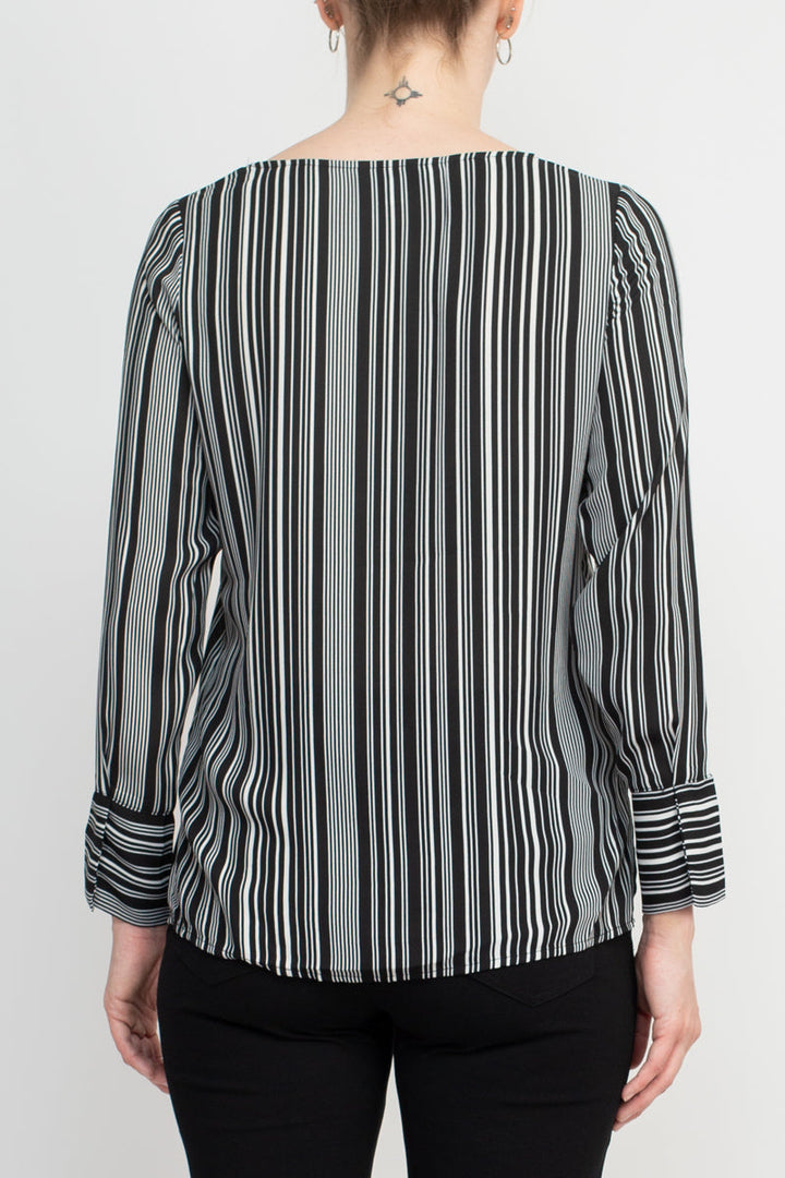 Counterparts Boat Neck Cuffed Long Sleeve Stripe Print Crepe Top-2