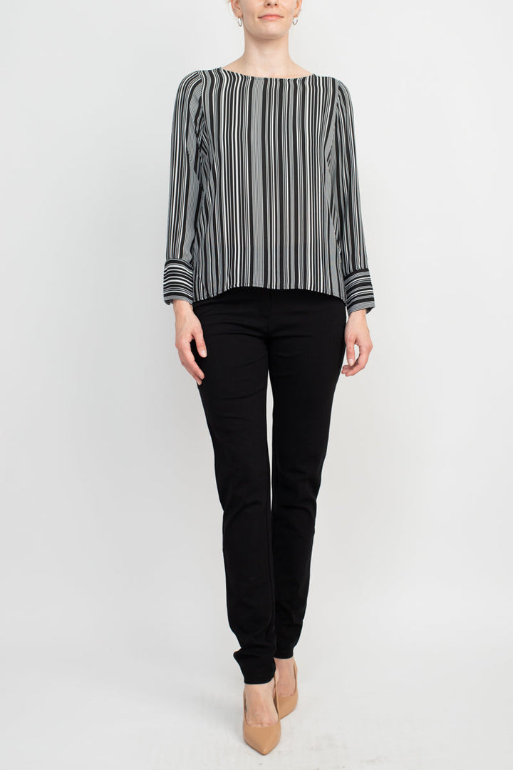 Counterparts Boat Neck Cuffed Long Sleeve Stripe Print Crepe Top-4