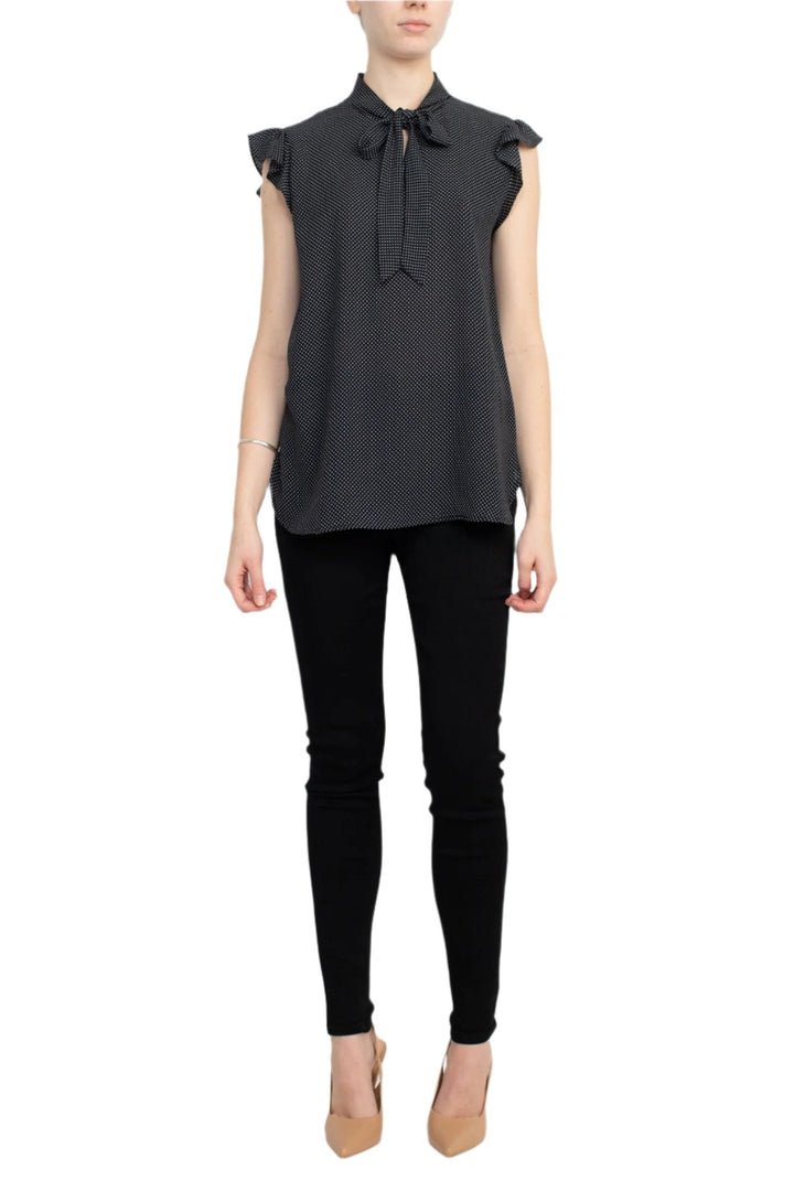Counterparts Tie Neck Flutter Sleeve Mini Polka Dot Print Crepe Top-3