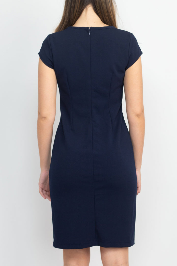 SL Fashion Cutout Crew Neck Cap Sleeve Bodycon Zipper Back lace Panel Crepe Dress-3