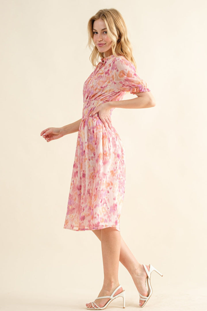 And The Why Full Size Smocked Waist Printed Midi Dress-1