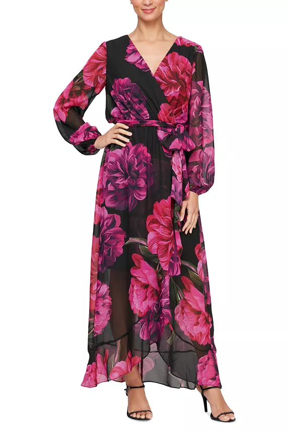 SL Fashion Surplice Neck Tie Waist Maxi Dress-0