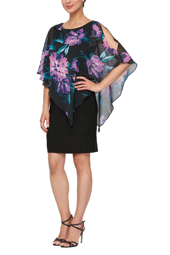SL Fashion boat neck embellished shoulder asymmetrical multi print chiffon overlay jersey dress-0