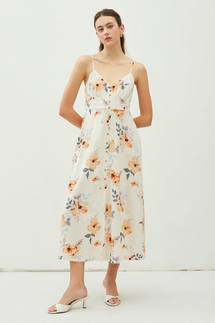 Be Cool Floral Button Down Cami Midi Dress-3