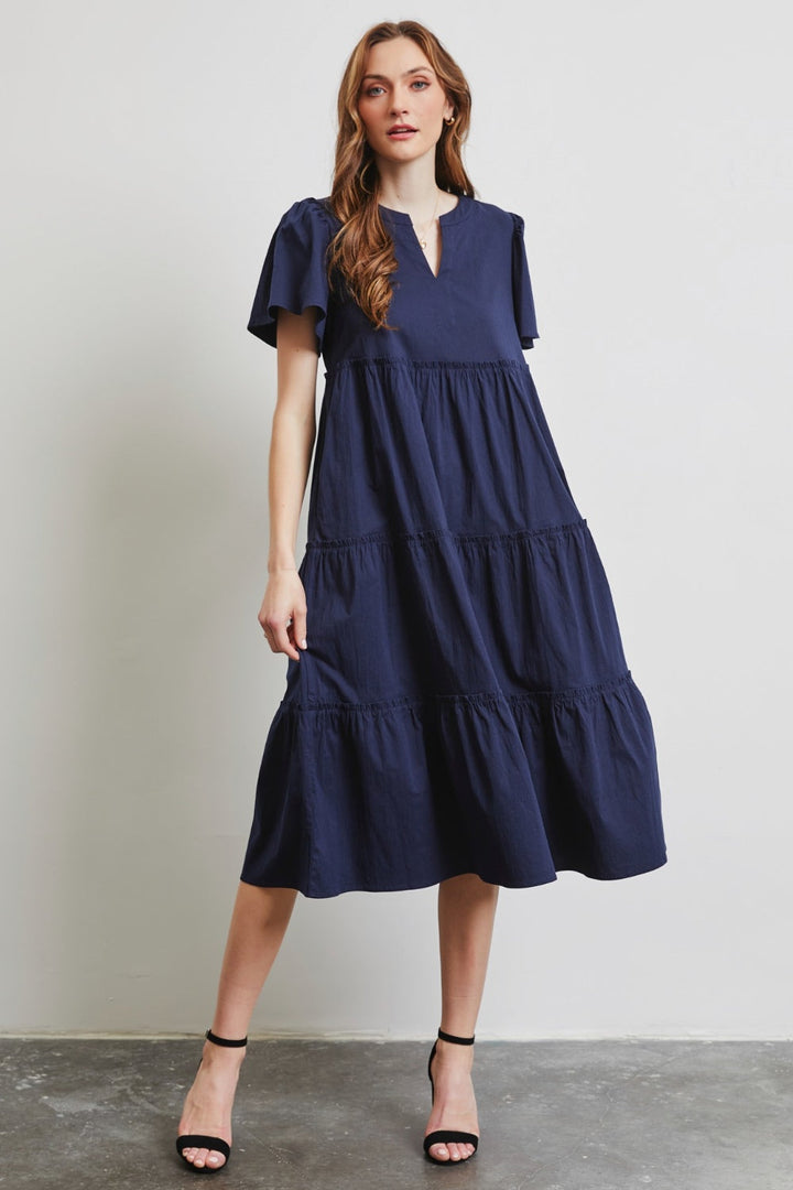 HEYSON Full Size Cotton Poplin Ruffled Tiered Midi Dress-4