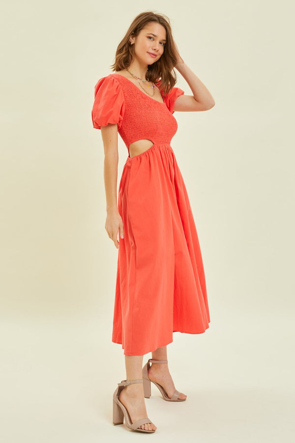 HEYSON Smocked Cutout Midi Dress-0