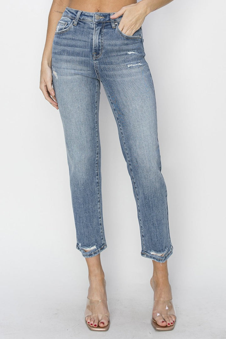 RISEN Full Size High Waist Distressed Cropped Jeans-3