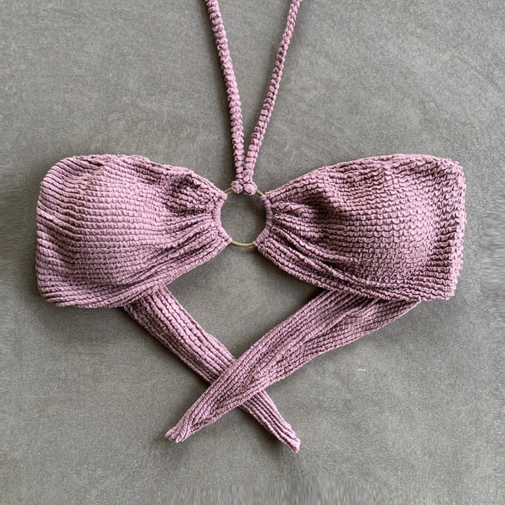 Lavender Mist Textured Strapless Bikini Top-1