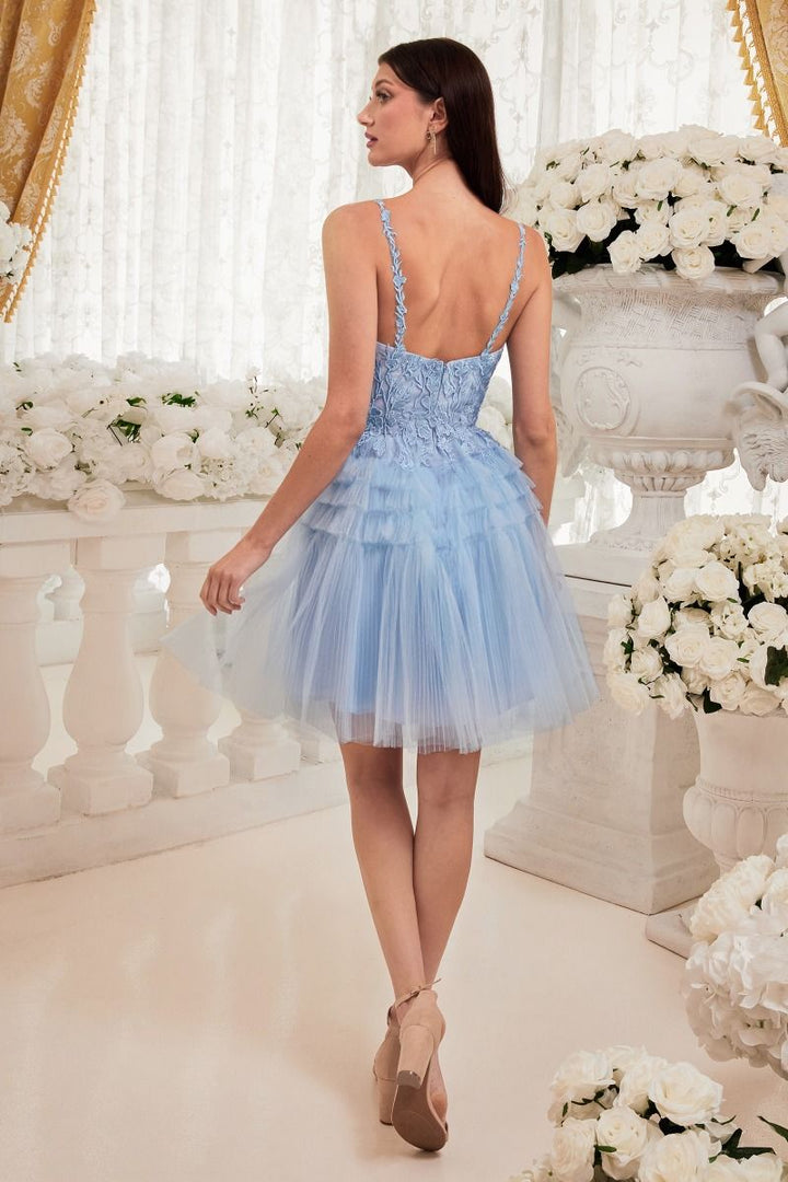 Pleated A-Line Tulle Skirt Short Cocktail & Homecoming Dress CD9310-2