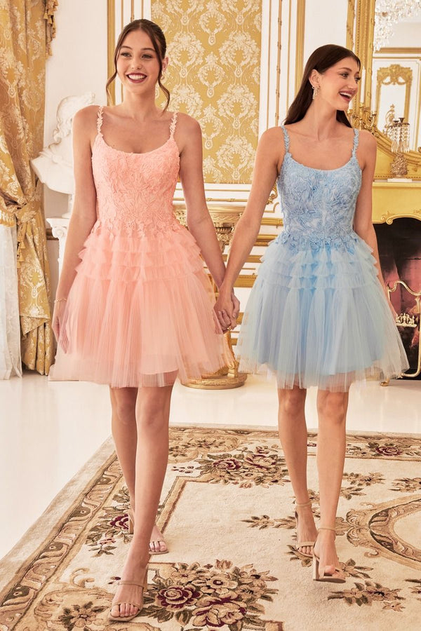 Pleated A-Line Tulle Skirt Short Cocktail & Homecoming Dress CD9310-0