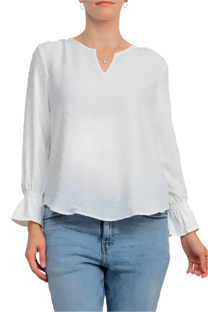 Counterparts Split V- Neck Popover Elastic Cuff Textured Top-5