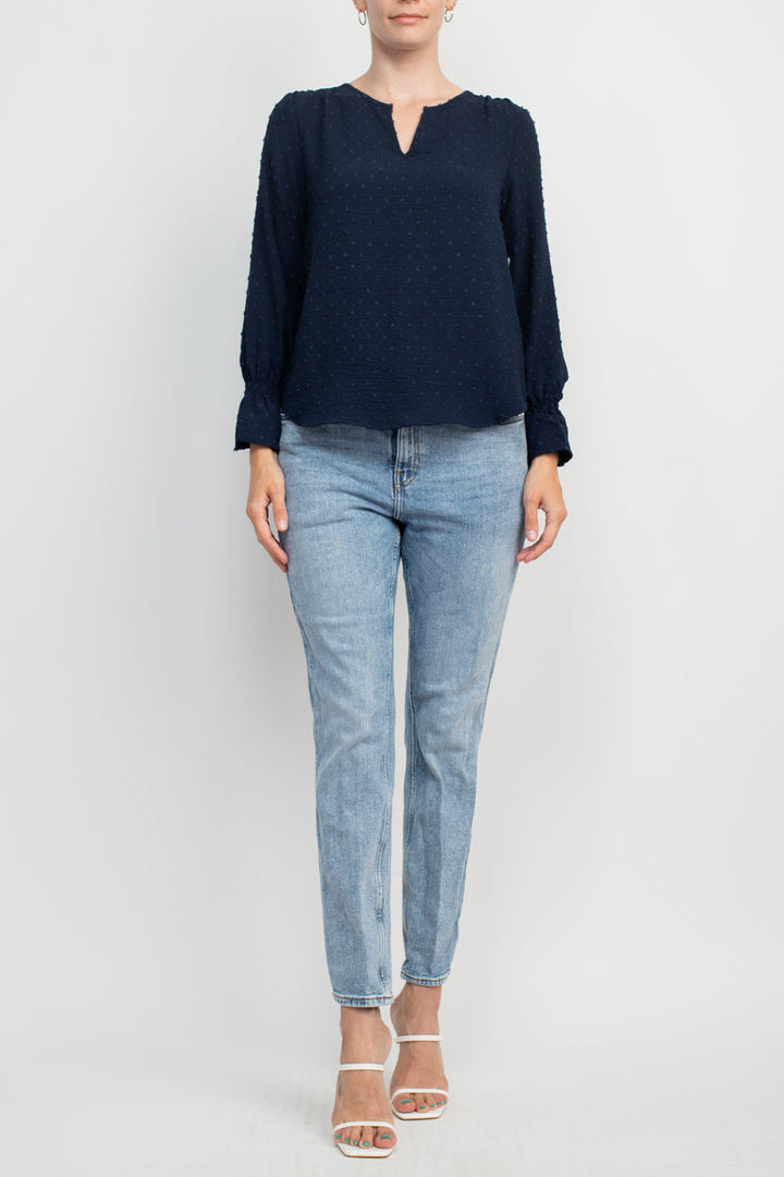 Counterparts Split V- Neck Popover Elastic Cuff Textured Top-4