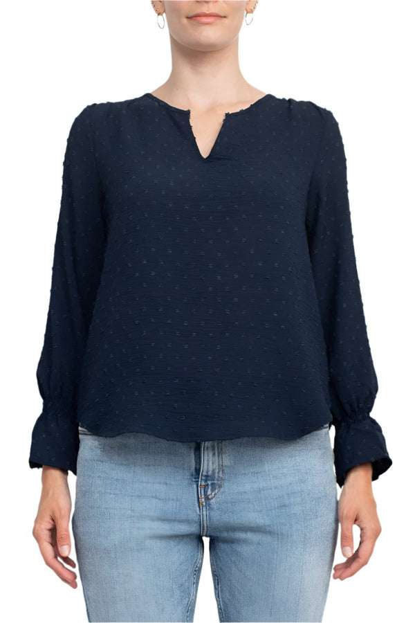 Counterparts Split V- Neck Popover Elastic Cuff Textured Top-0