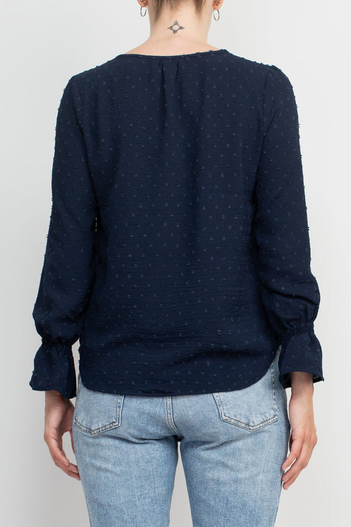 Counterparts Split V- Neck Popover Elastic Cuff Textured Top-2