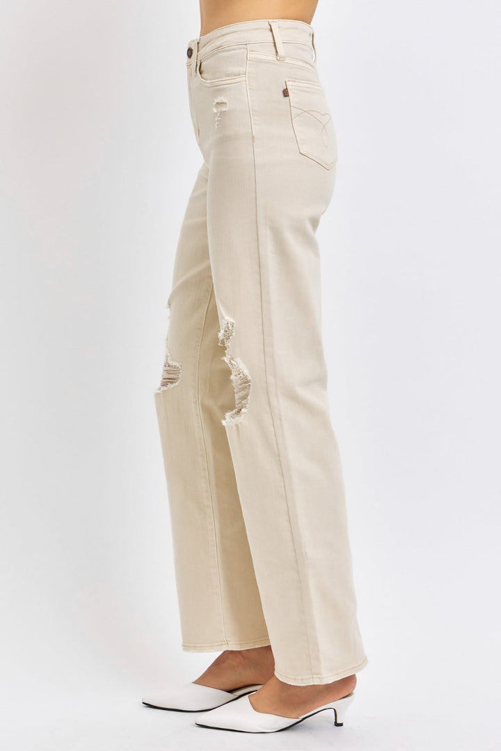 Judy Blue Full Size High Waist Distressed Wide Leg Jeans-2