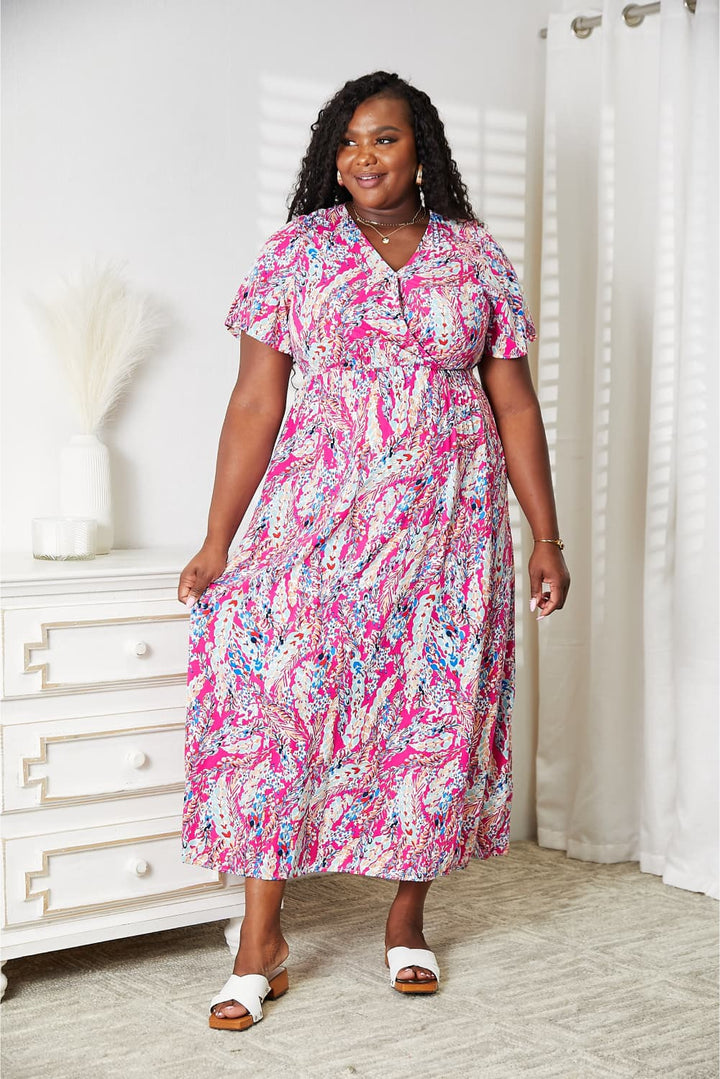 Double Take Multicolored V-Neck Maxi Dress-0