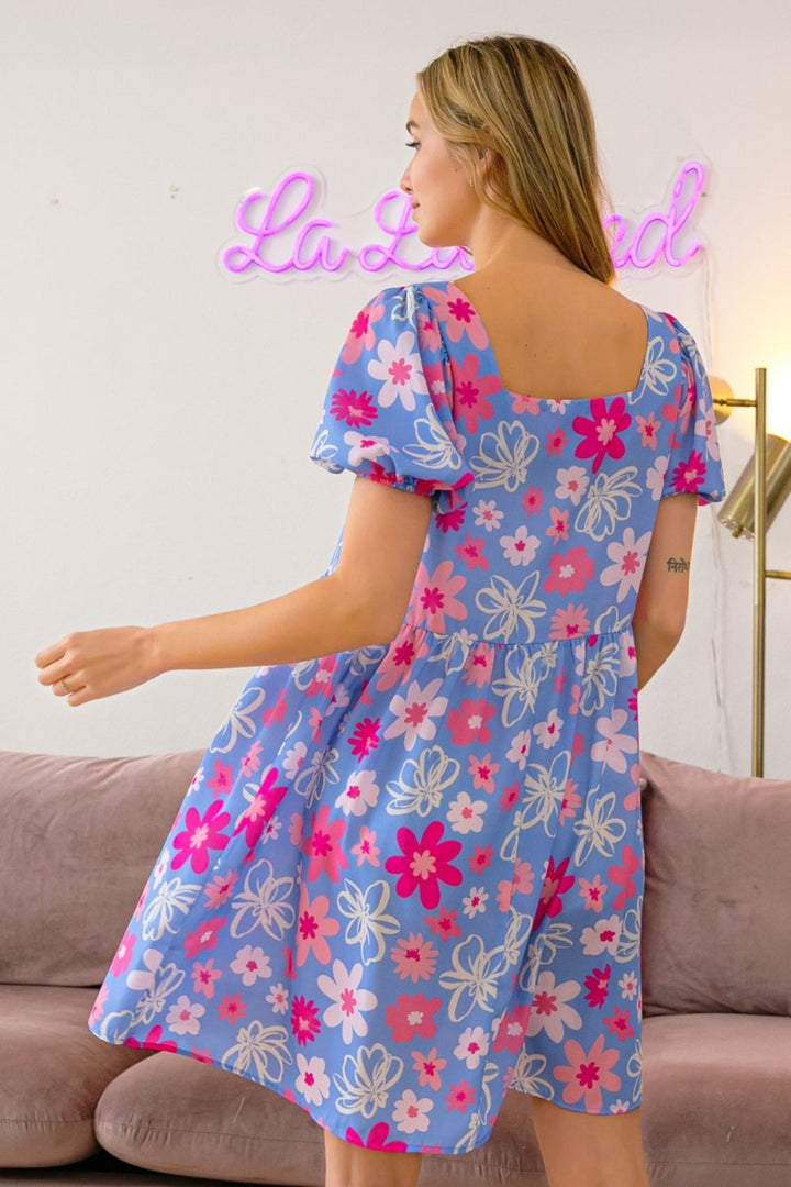 BiBi Floral Puff Sleeve Mini Dress-1