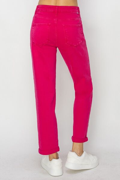 RISEN High Waist Rolled Hem Straight Jeans-1