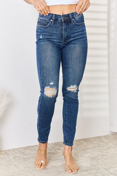 Judy Blue Full Size High Waist Distressed Slim Jeans-1