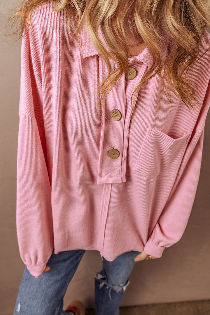 Camille Ribbed Knit Collared Henley Top-4