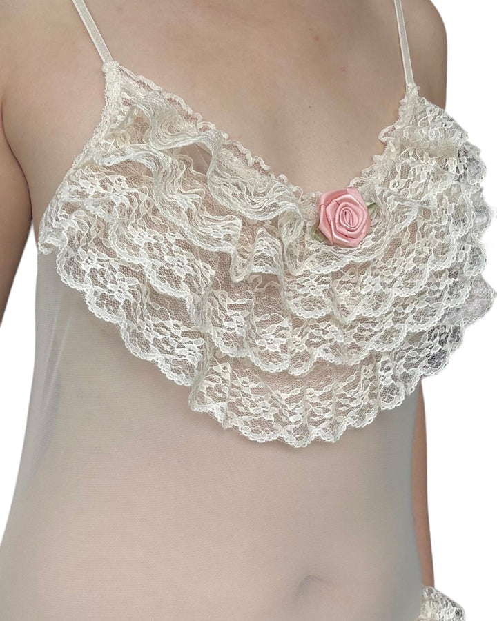 Coquette Princess-Style Beige Floral Bodysuit-4