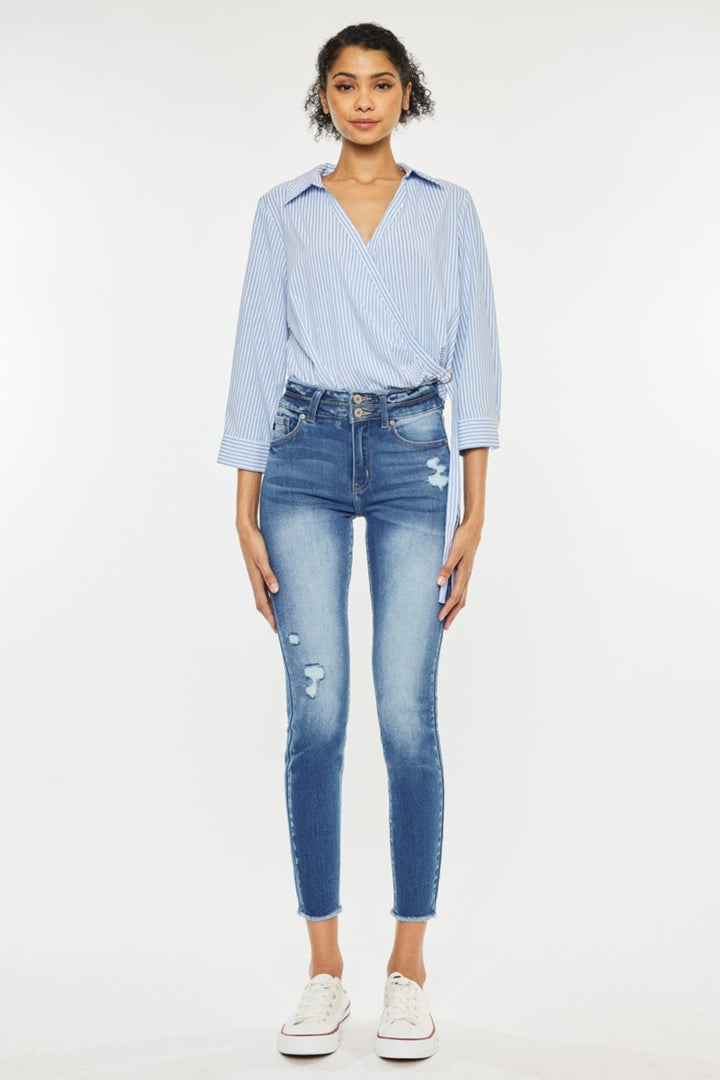 Kancan Distressed Raw Hem High Waist Jeans-3