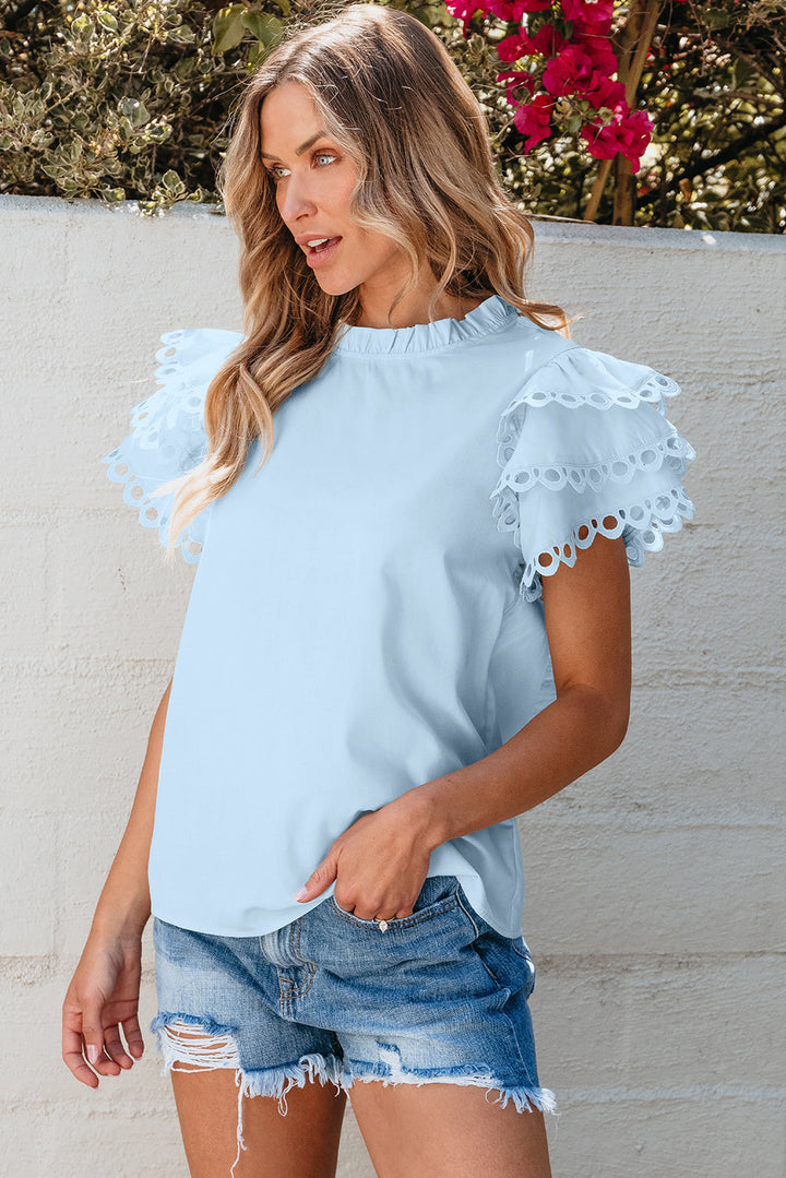 Jessie Layered Ric Rac Cap Sleeve Filled Neck Blouse-2