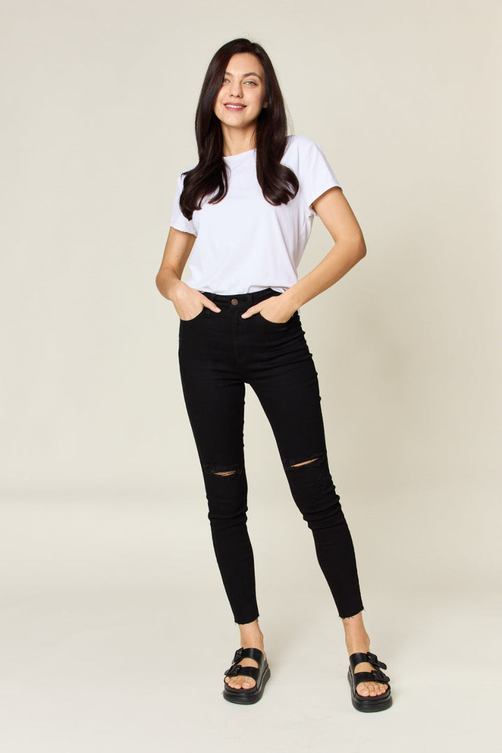 Judy Blue Full Size Distressed Tummy Control High Waist Skinny Jeans-4
