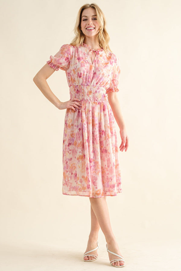 And The Why Full Size Smocked Waist Printed Midi Dress-0