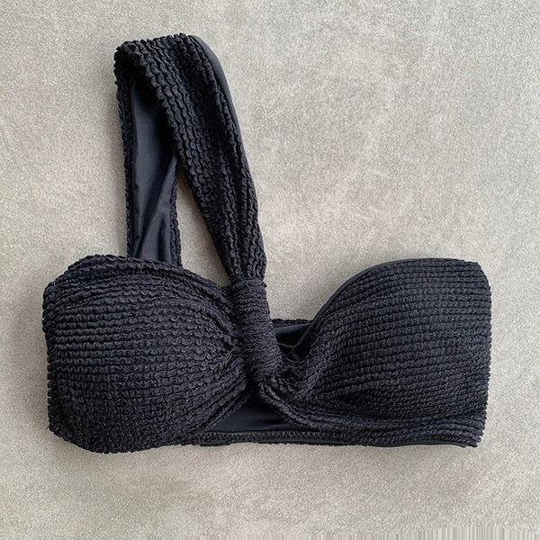 Onyx Black Textured Greek Bikini Top-0
