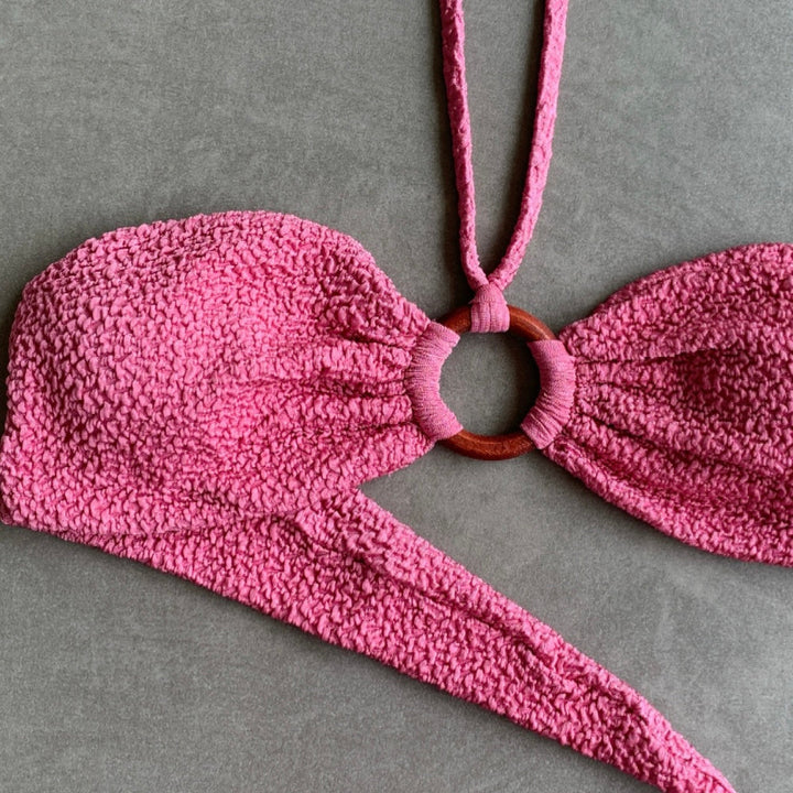 Desert Rose Beehive Textured Strapless Bikini Top-1