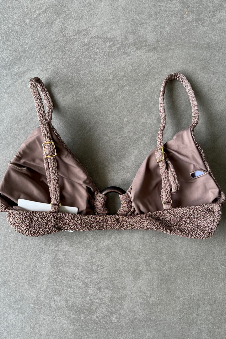 Chocolate Mousse Beehive Textured Agatha Bikini Top-1