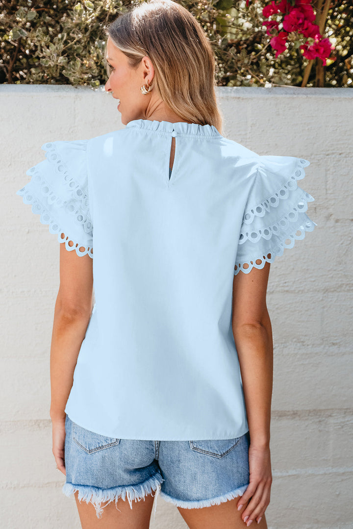 Jessie Layered Ric Rac Cap Sleeve Filled Neck Blouse-1