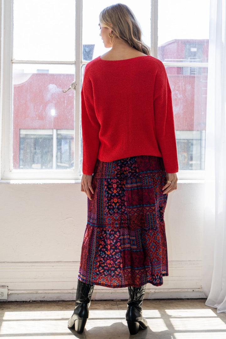 ODDI Full Size Printed Tiered Maxi Skirt-1