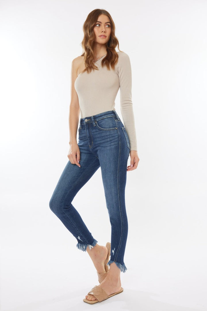 Kancan Raw Hem High Waist Cropped Jeans-4