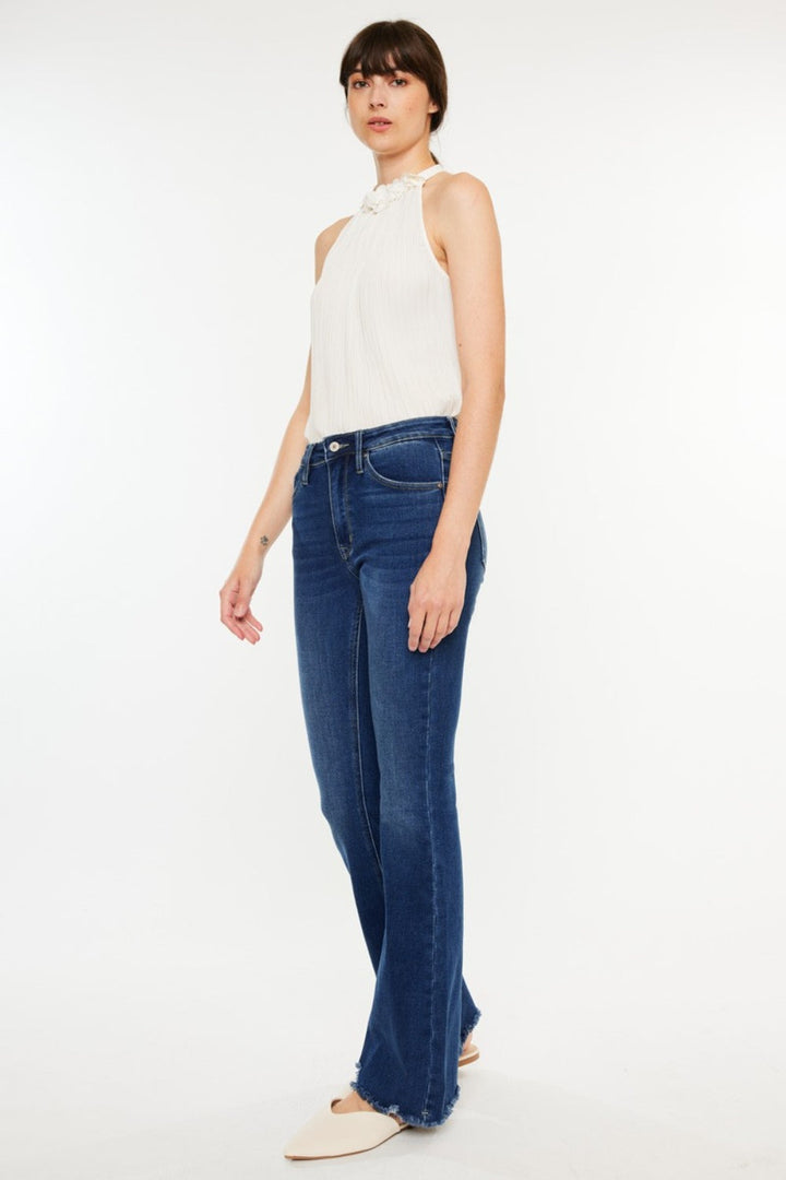 Kancan Cat's Whiskers Raw Hem Flare Jeans-4