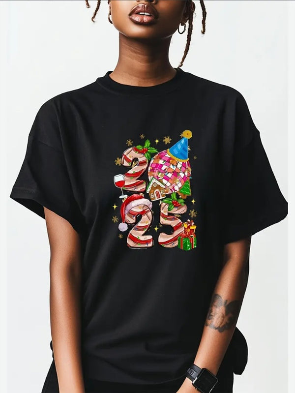 Party Christmas Gifts Print Comfortable T-Shirt For Women  Short Sleeve & Fun Prints Soft, Stylish, And Casual Comfort