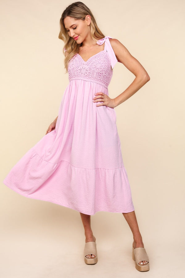 Haptics Crochet Lace Ruffle Hem Cami Midi Dress-0