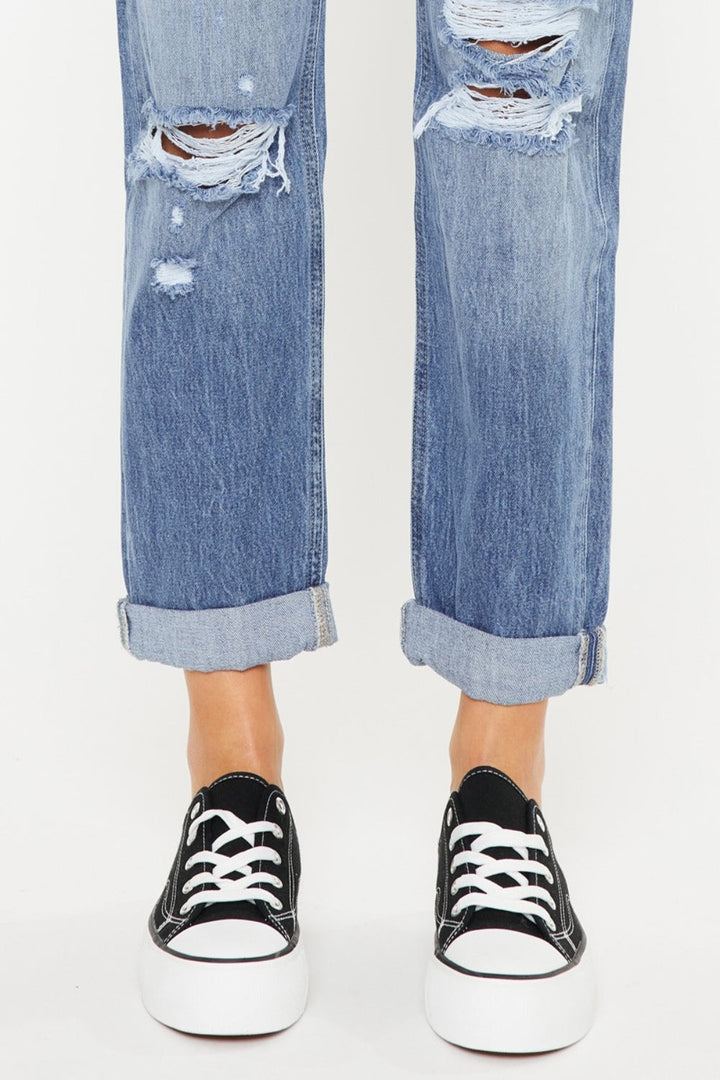 Kancan Mid Rise Distressed Straight Jeans-4
