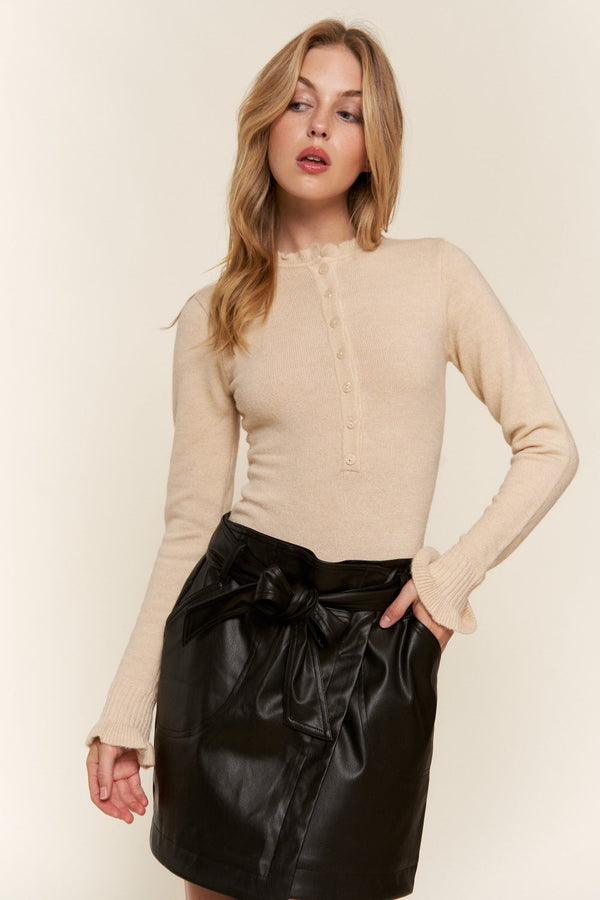And The Why Half Button Round Neck Long Sleeve Bodysuit-0